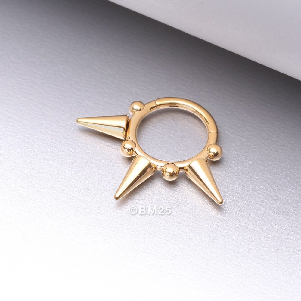 Pure24K Implant Grade Titanium Spike Tribal Luna Orbit Seamless Clicker Ring